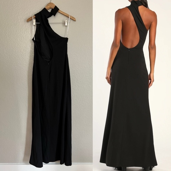 Keep It Interesting Black Asymmetrical Cutout Halter Maxi Dress - Picture 3 of 10